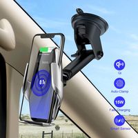 15W wireless auto infrared automatic clamping fast charger, installed in the car air outlet, dashboard and windshield, suitable for iPhone, Samsung, LG Qi mobile phones.