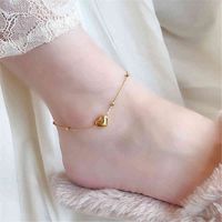 Titanium Steel Golden Heart Charm Anklet for Women Design New Simple Bohemia Chain Anklets Foot Accessories