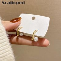 Stud SCALLOPED French Elegant Retro Exquisite Golden Droplets Pearl Earrings Removable Accessories Women Fashion Jewelry Brincos