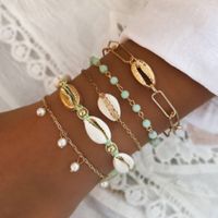 Bracelet Metal Shell Exaggerated Chain Jelly Pearl 5- piece B...