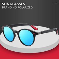 Homens homens clássicos de rebite retro clássico Óculos de sol polarizados Design mais leve Frame oval Protection UV400 De Sol1