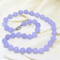 Purple Violet Natural Stone Chalcedony Fashion Necklace Jades Women 8,10,12mm Round Bead Anniversary Gift Jewelry 18inch B1512 Chains