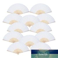 Hot 12 Pack Hand Held Fans White Paper fan Bamboo Folding Fans Handheld Folded Fan for Church Wedding Gift, Party Favors, DIY De Factory price expert design Quality
