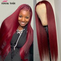 Ishow 14- 40inch 99j Burgundy HD Transparent Lace Front Wig H...