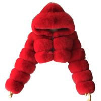 플러스 사이즈 여성 재킷 2022 패션 가을 겨울 가짜 모피 자른 코트 푹신한 지퍼 후드 따뜻한 짧은 재킷