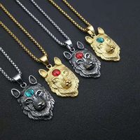 Men Stainless Steel Viking Wolf Head Pendant Necklace With Chain Iced Out Gold Color Hip hop Animal Punk Style Jewelry