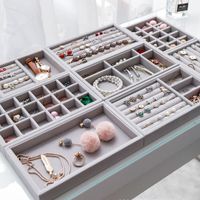Thick Velvet Jewelry Storage Tray Necklace Ring Bracelet Holder Display Stand Drawer Gray Pink beige Organizer Case