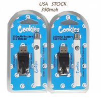 Cookies Batteri 510 Trådök Pennor Uppladdningsbara Batterier USA Lager Disponibla vapenpatroner Förpackning E Cigarettenhet 350mAh Plastlåda USB-laddare