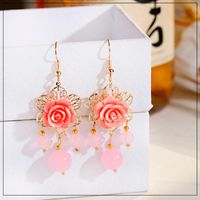 Bohemian Style Fashion Earrings Hook Gold-Plated Color Coral Rose Flower Shape Decoration Natural Crystal Bead Pendant Dangle & Chandelier