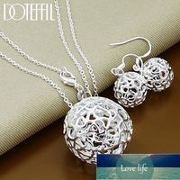 DOTEFFIL 925 Sterling Silver 18 Inch Chain Hollow Round Ball Necklace Earring Set For Woman Wedding Engagement Charm Jewelry Factory price expert design Quality