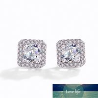 925 Sterling Silver Piercing Crystal Square Stud Earring For...