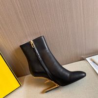 Botas de tacón de tacón alto esculpido negro Metálicos tacones altos Metálicos de los pies cuadrados lateral con cremallera de cuero de piel de becerro botines para las mujeres zapatos de diseño de lujo calzado de fábrica