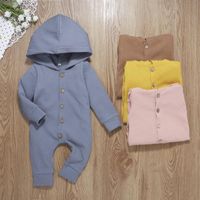 Jumpsuits Fashion Autumn Baby Hooded Jumpsuit Button Solid Cotton Ribbed Sweet Style Long Sleeve Infant Girls Boys Clothing