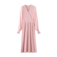 캐주얼 드레스 패션 여성 시폰 미디 드레스 가을 봄에 대 한 긴 깊은 V 스타일 스플 라이스 판매 - WT