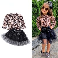 Dziewczyna Zestawy Odzież 1-6y Wiosna Jesień Kid Dziecko Dziewczyny Leopard Topy Pearl Spódnice Stroje Kostiumy 2-częściowy
