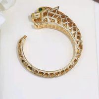 Bangle luxuria completo zircão cúbico oco leopardo aberto olhos verdes pantera animal para mulheres homens jóias pseudo ouro