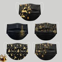 Toptan Siyah Tek Kullanımlık Maske Yetişkin Moda Tasarımcısı Baskı Altın Noel Ağacı Yüz Maskeleri 3 Katmanlar Dokunmayan Koruma