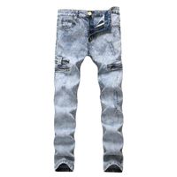 Zipper slim fit mens inverno autunno full length pantaloni denim di lunghezza di grandi dimensioni medio vita skinny styly jeans 28/42 D475 Uomo