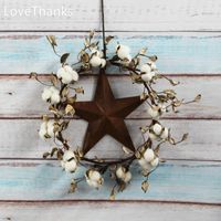 Cotton Door Wreath 18" Boll Natural Rustic Wedding Decor Home Five-Star Party Decorative Flowers & Wreaths