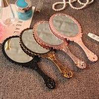Hand-held Makeup Mirrors Romantic vintage Lace Hand Hold Mirror with Handle Oval Round Cosmetic Tool Dresser Gift