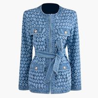 Damen Jacken Runyway Designer Mode gerissene Denim Jacke Frauen 2021 Herbst Rundhalsausschnitt Jeans Elegante Damen