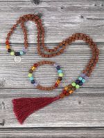 펜던트 목걸이 Yuokiaa Natural Rudraksha Beads Energy 7 Chakras 108 Mala Necklace Healing Reiki 명상 균형 팔찌 보석 세트