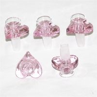 Herzform Glasschüssel Rosa Farbe Für Hunde Bong mit Griff Raucher Werkzeug Schale Schüsseln Stück 14mm 18mm Männlich Silikon Nektar