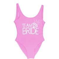 Team BRIDE Letter Print Diamond Pattern Swimsuit Women Swimw...