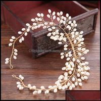Fasce per capelli gioielli simminata perla fatta a mano testapata in lega di rame placcato oro foglie di nozze da sposa consegna da sposa 2021 EVGM7 HJJW4