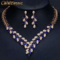 Ntiopiska afrikanska guldörhängen halsband bröllop smycken set blå cz kristall gyllene smycken uppsättningar för t289 210714