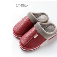 Lady Women slippers Home Winter Indoor Warm Shoes Thick Bottom Plush Waterproof Leather House slipper man Cotton shoes