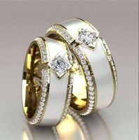 Wedding Rings Classics Gold Color Couple Ring White Enamel I...