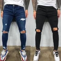 Compre al por mayor Negro Vaqueros Rotos De La Rodilla Para Los Hombres de  bajo precio \u0026 de calidad con envío gratuito | Es.DHgate