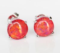Mm Round Lovely Red Fire Opal Earrings Jewelry For Gift Stud