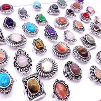 도매 25pcs 여자 반지 실버 도금 된 빈티지 보석 아름 다운 돌 반지 믹스 스타일 오픈 레지 트 파티 선물