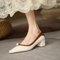 Fashion Women Shiny Pearl dress shoes Square Toes Genuine Le...