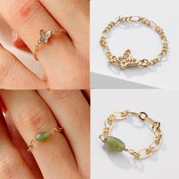 Wedding Rings Minimalist Gold Color Butterfly Figaro Chain Ring For Women Korean Natural Stone Crystal Heart Statement Jewelry