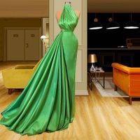 Elegante verde uno spalla plus size sirena formale abiti da ballo formale alto gioiello collo pieghe da sera formale abiti da festa abito da soeee personalizzato