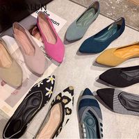 SoJialun 2020 zapatos planos de mujer zapatos de ballet color mezclado color suave resbalón en mocasines planos hee casual transpirable zapatos de punto C0330