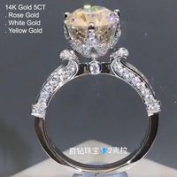 Cluster Ringen 14K White Gold 5 Moissanite Diamond Ring Vrouwen Ronde Kroon Vintage Bruiloft Engagement Jubileum CT D-kleur