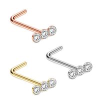 20G Surgical Steel Triple Linear Gem Ball Round CZ Nose Stud...