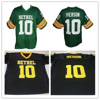 Custom Mens Bethel High School Allen Iverson # 10 Futebol Jersey Verde Preto Costurado S-5XL