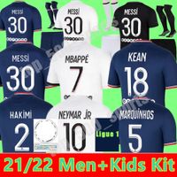 2021 2022 Messi Mbappe Soccer Jerseys Hakimi Kean Sergio Ramos 21 22 Maillots de Football Shirt Verratti Jersey Paris Men Kit Kit Uniformi PSGS Enfants Maillot Foot