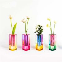 Nowoczesny Rainbow Filar Pączek Wazon Glass Wazony Luksusowe Dekoracyjne Akrylowe Kryształ Kwiat Kwiat Pojemnik Nordic Room Decoration 211214