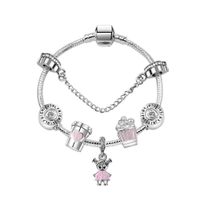 Nieuwe 3mm Snake Chain Pink Beads Dames Armband Geschikt voor Pandora Style European Charm Beads Armband Sieraden