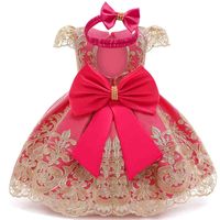 Babykleid für Mädchen für Mädchen Partykleid Spitze Bogen Infant Taufe Kleid Tutu 1 Jahr Geburtstagskleid Freies Stirnband 6 9 12 24 Monate