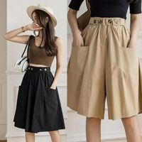 Shorts femininos moda 2021 verão estilo coreano algodão largo perna capris senhoras casual uma linha sólida minimalista