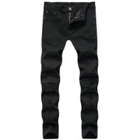 Erkek Kot Siyah Sıska Erkekler Yıkılan Düz Slim Fit Biker Pantolon Yırtık Denim Yıkanmış Hiphop Ins Pantolon 8805