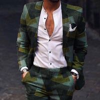 Herrenanzüge Blazer Männer Blazer Slim Fit 2021 Frühling Herbst Plaid Green Side Slit Pocket Anzug Jacke Casual Fashion Herren Kleidung