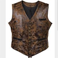 남자 재킷 Steampunk Cosplay 의상 조끼 재킷 2021 브랜드 리벳 버튼 가짜 가죽 카우보이 허리 코트 Chalecos 파라 홈 브리 가을